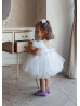 White Lace Tulle V Back Knee Length Flower Girl Dress